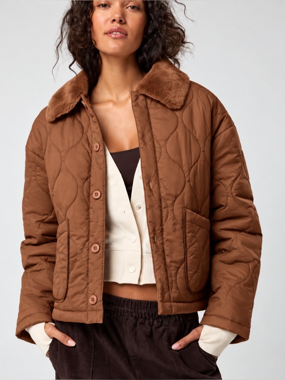 OFFLINE by Aerie Real Luxe Quilted Faux Fur Collar Jacket S